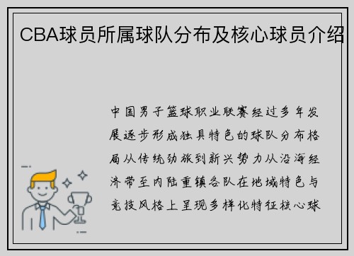 CBA球员所属球队分布及核心球员介绍